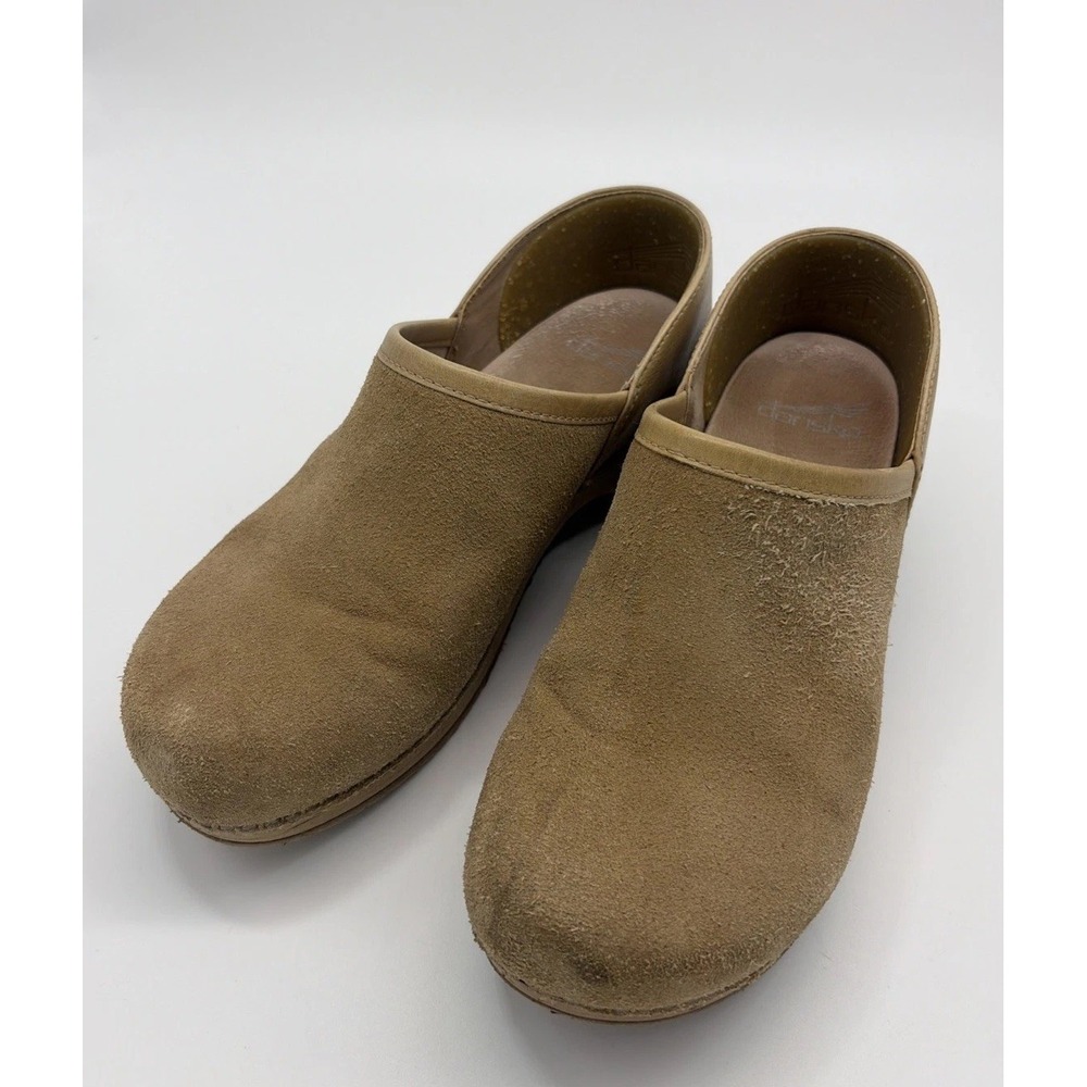 Dansko Brenna Clogs Tan Suede Leather EU 38 Slip on Comfort Shoes Boho Nursing